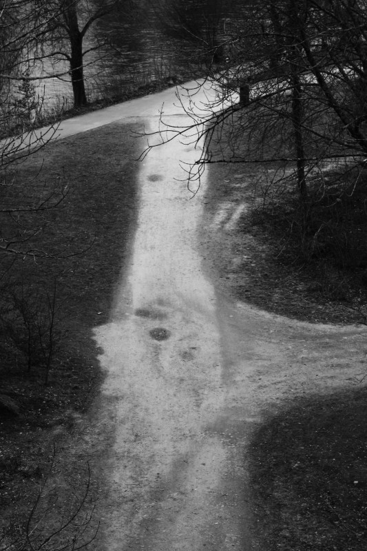 chemin avec plusieurs voies, noir-blanc