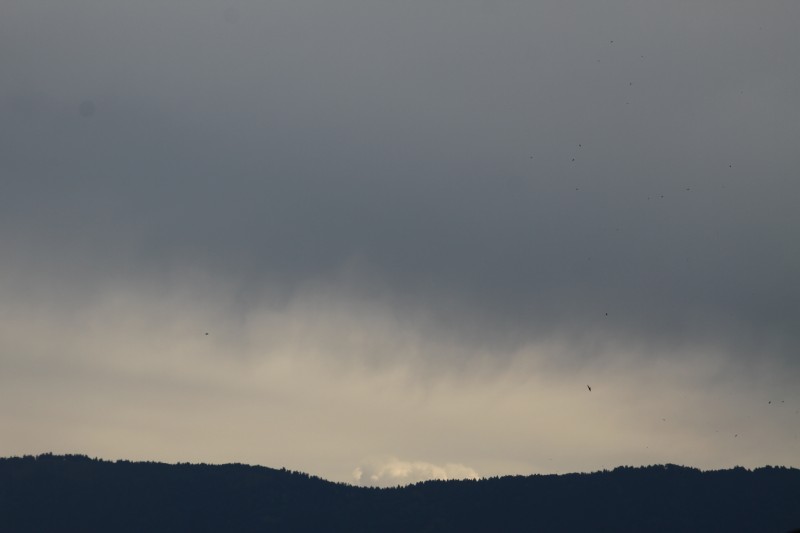 ciel couvert et foncé au-dessus des montagnes (Voirons), avec lumière entre-deux