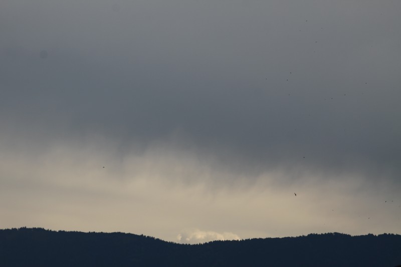 ciel couvert et foncé au-dessus des montagnes (Voirons), avec lumière entre-deux