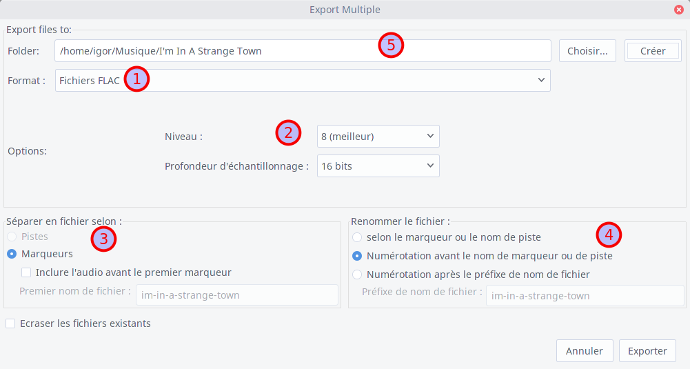 Export multiple, préparation Export multiple